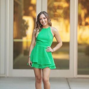 Green High-Neck Mini Dress